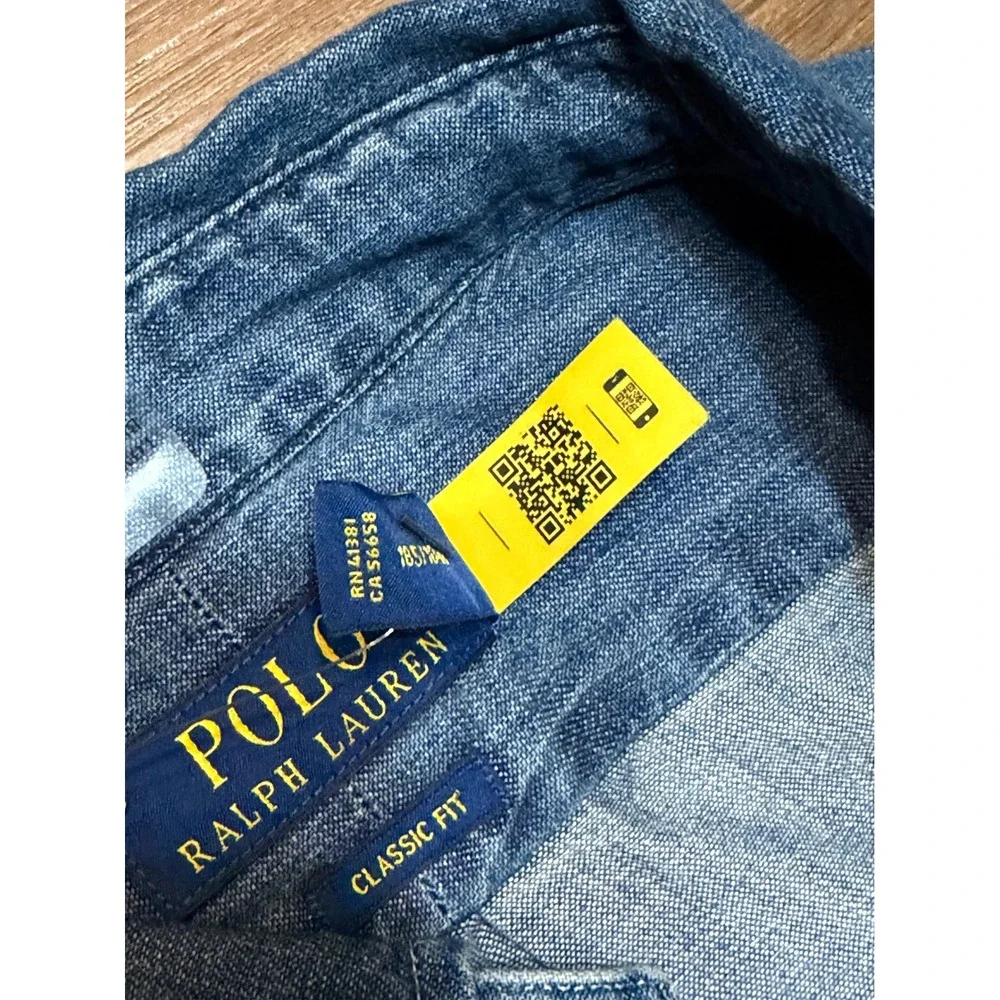 Polo Ralph Lauren Mens Classic Fit Denim Dark Chambray Button Up Shirt Sz XL